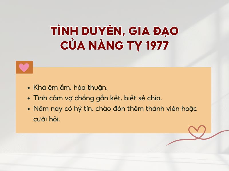 Tổng quan về gia đạo và tính duyên của tuổi Đinh Tỵ nữ mạng 1977