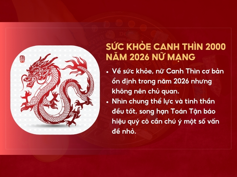 Sức khỏe nữ Canh Thìn 2000 trong năm 2026