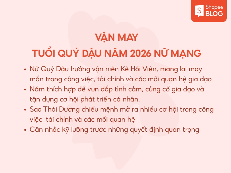 Vận may tuổi Quý Dậu nữ mạng 1993