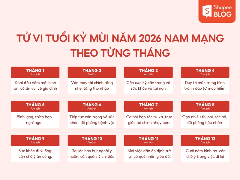 tử vi tuổi Kỷ Mùi năm 2026 nam mạng theo từng tháng