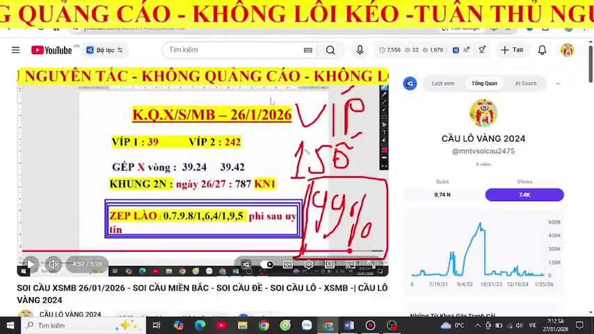 Màn hình hiển thị dự đoán VIP 1 (39) và VIP 2 (22) cho ngày 26/1.
