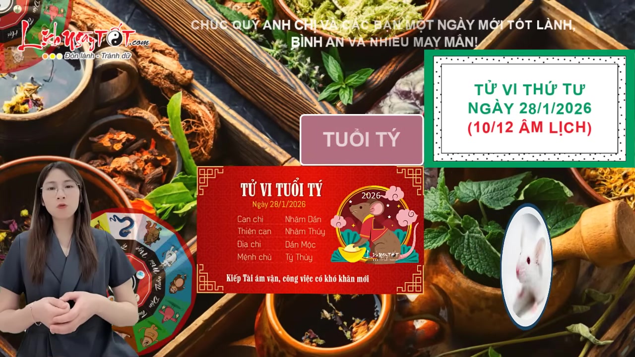 Tử Vi Hàng Ngày 28/1/2026: Vận Trình 12 Con Giáp Chi Tiết Từ A Đến Z 3 Người tuổi Sửu có cơ hội thể hiện năng lực lãnh đạo và tổ chức trong ngày hôm nay.